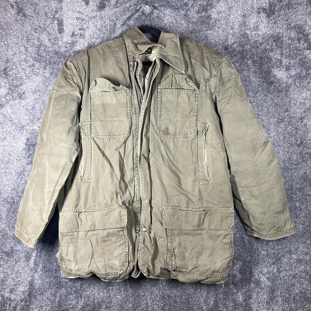 Vintage Down Parka Jacket Mens Large Green Canvas Hooded Workwear Field Coat